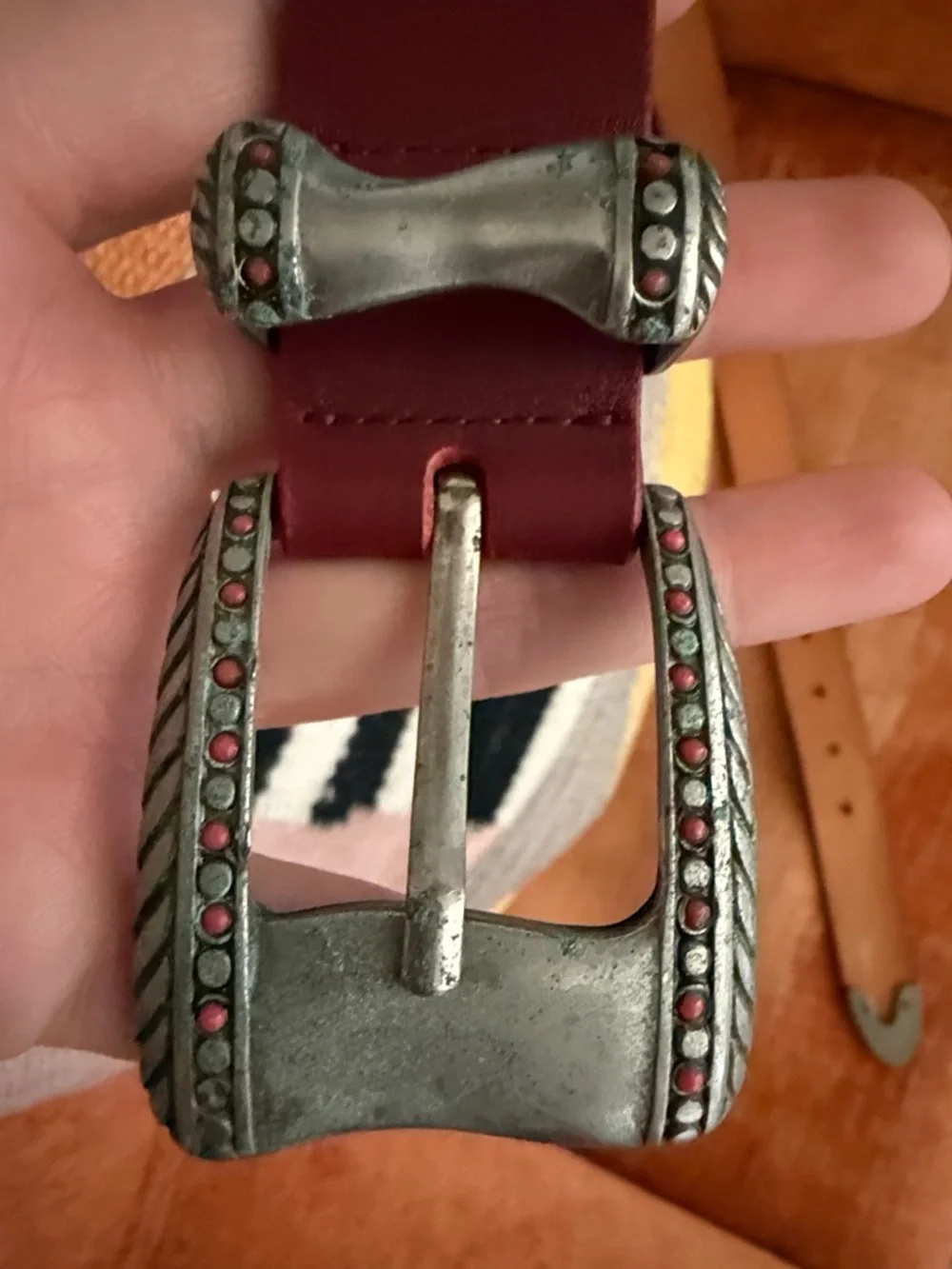 Vintage Red Western Style Italian Garuglieri Leather Boho Belt Sz Small 37.5” L